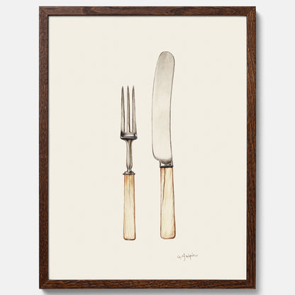Kökstavla med Kniv &amp; Gaffel poster  – Köksposter, tavla till kök med bestick, kökstavla, poster till kök