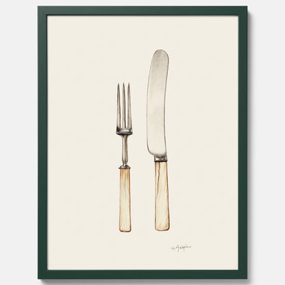 Kökstavla med Kniv &amp; Gaffel poster  – Köksposter, tavla till kök med bestick, kökstavla, poster till kök