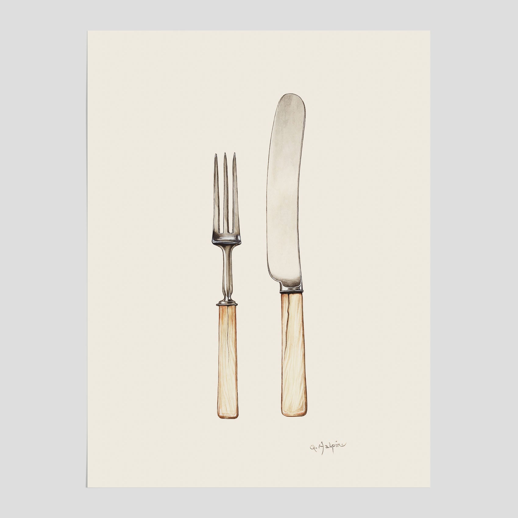 Kökstavla med Kniv &amp; Gaffel poster  – Köksposter, tavla till kök med bestick, kökstavla, poster till kök