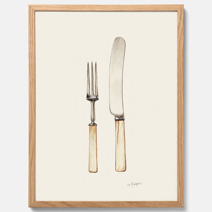 Kökstavla med Kniv &amp; Gaffel poster  – Köksposter, tavla till kök med bestick, kökstavla, poster till kök