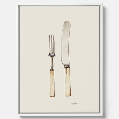 Canvastavla till kök med Kniv &amp; Gaffel poster  – Köksposter, tavla till kök med bestick, kökstavla, poster till kök