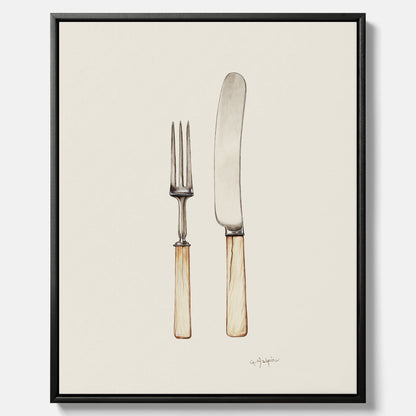 Canvastavla till kök med Kniv &amp; Gaffel poster  – Köksposter, tavla till kök med bestick, kökstavla, poster till kök