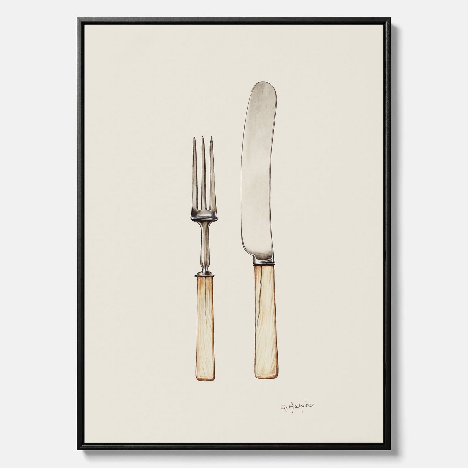 Canvastavla till kök med Kniv &amp; Gaffel poster  – Köksposter, tavla till kök med bestick, kökstavla, poster till kök
