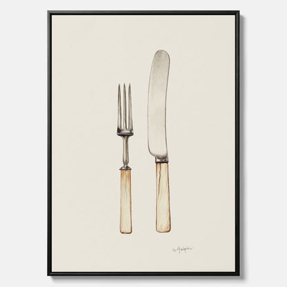 Canvastavla till kök med Kniv &amp; Gaffel poster  – Köksposter, tavla till kök med bestick, kökstavla, poster till kök