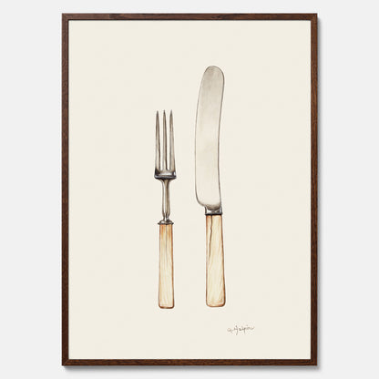 Kökstavla med Kniv &amp; Gaffel poster  – Köksposter, tavla till kök med bestick, kökstavla, poster till kök