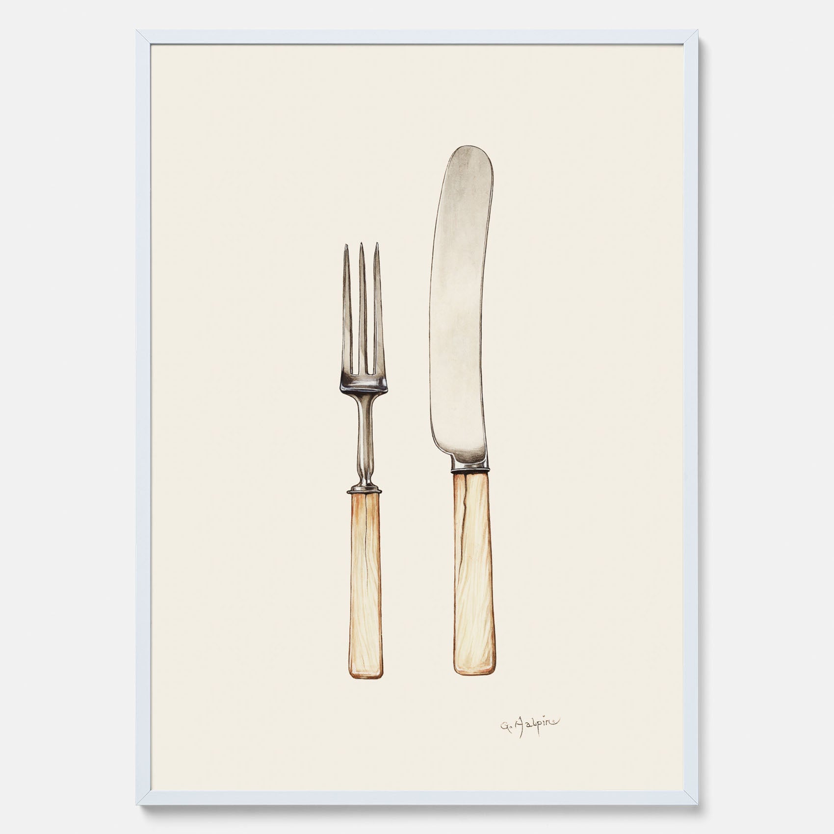 Kökstavla med Kniv &amp; Gaffel poster  – Köksposter, tavla till kök med bestick, kökstavla, poster till kök