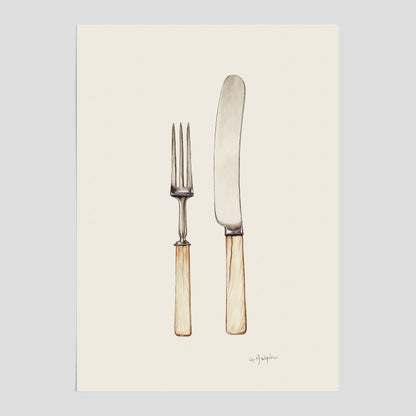 Kökstavla med Kniv &amp; Gaffel poster  – Köksposter, tavla till kök med bestick, kökstavla, poster till kök