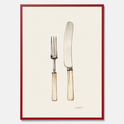 Kökstavla med Kniv &amp; Gaffel poster  – Köksposter, tavla till kök med bestick, kökstavla, poster till kök