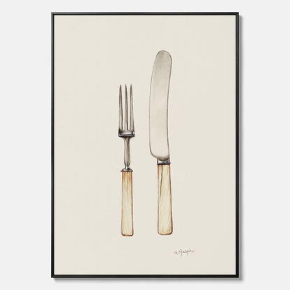 Canvastavla till kök med Kniv &amp; Gaffel poster  – Köksposter, tavla till kök med bestick, kökstavla, poster till kök