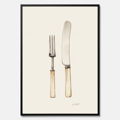 Kökstavla med Kniv &amp; Gaffel poster  – Köksposter, tavla till kök med bestick, kökstavla, poster till kök