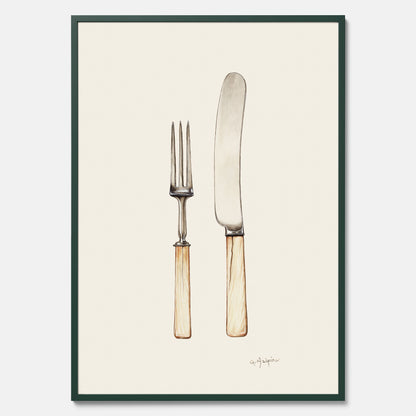 Kökstavla med Kniv &amp; Gaffel poster  – Köksposter, tavla till kök med bestick, kökstavla, poster till kök