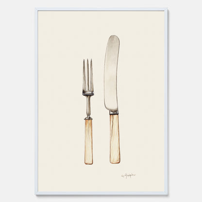 Kökstavla med Kniv &amp; Gaffel poster  – Köksposter, tavla till kök med bestick, kökstavla, poster till kök