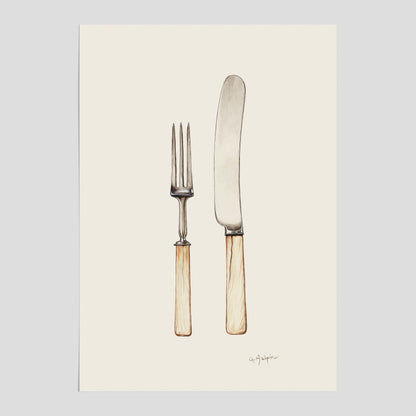 Kökstavla med Kniv &amp; Gaffel poster  – Köksposter, tavla till kök med bestick, kökstavla, poster till kök