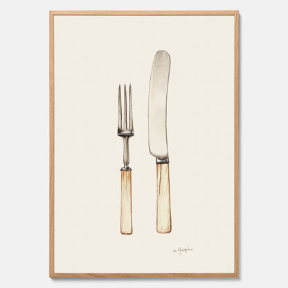 Kökstavla med Kniv &amp; Gaffel poster  – Köksposter, tavla till kök med bestick, kökstavla, poster till kök