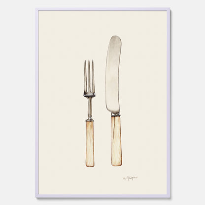 Kökstavla med Kniv &amp; Gaffel poster  – Köksposter, tavla till kök med bestick, kökstavla, poster till kök