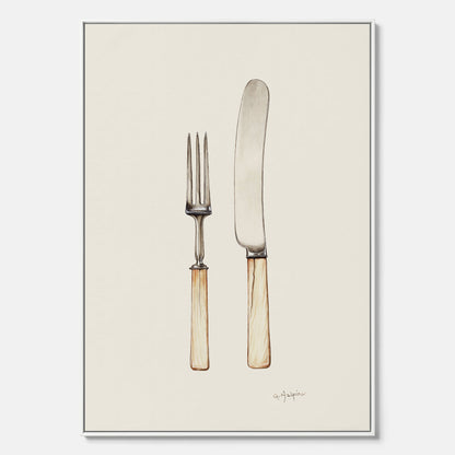 Canvastavla till kök med Kniv &amp; Gaffel poster  – Köksposter, tavla till kök med bestick, kökstavla, poster till kök