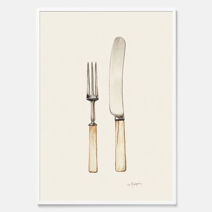 Kökstavla med Kniv &amp; Gaffel poster  – Köksposter, tavla till kök med bestick, kökstavla, poster till kök