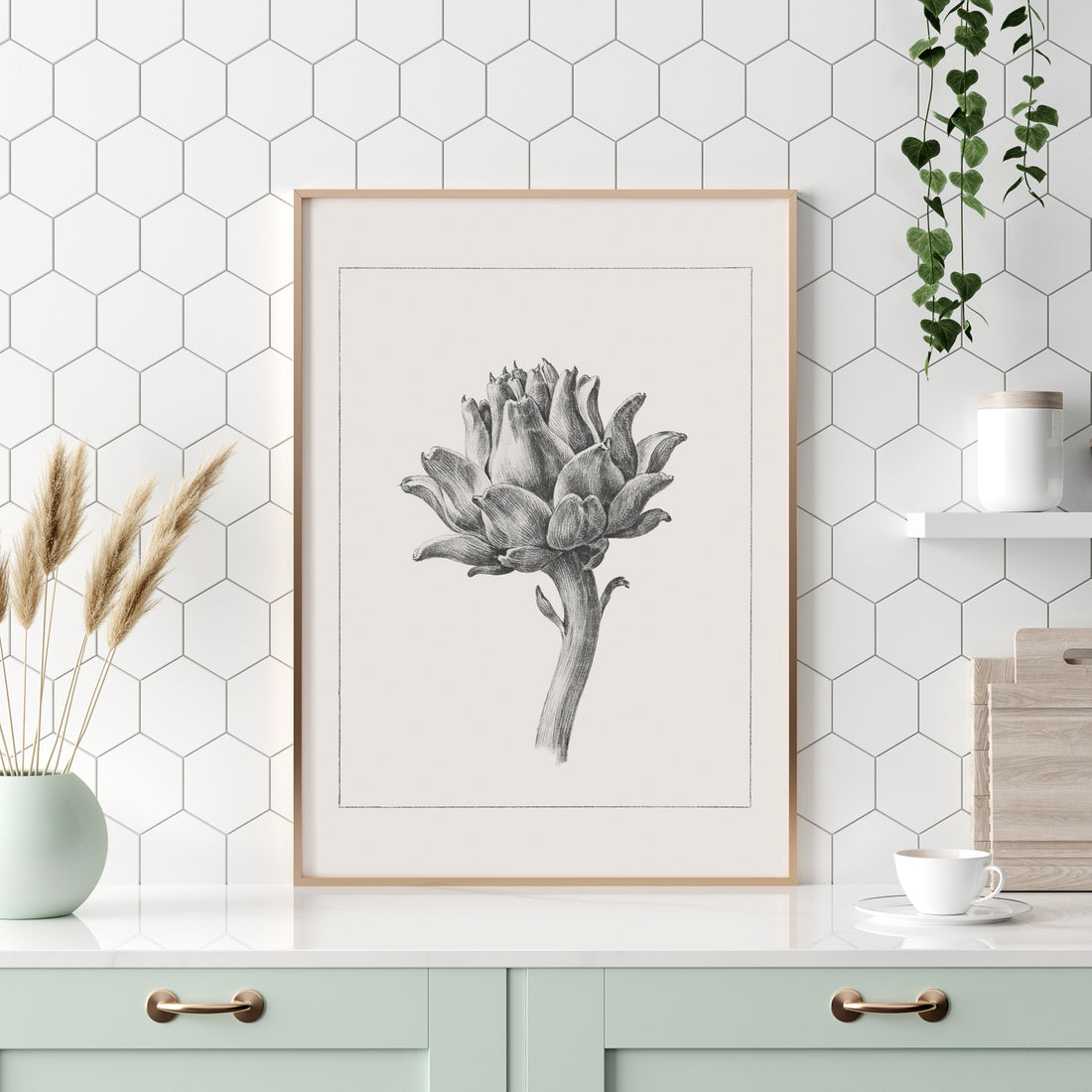 Kökstavla med en Kronärtskocka Poster – Köksposter med en grönsak, köksposter, tavla till kök, poster till kök