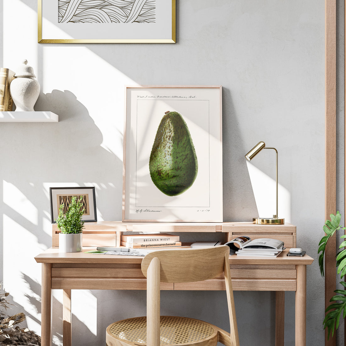 Kökstavla med en Avokado Plansch – Posters till köket, vintageaffisch med illustration av en frukt, köksposter, tavla till kök