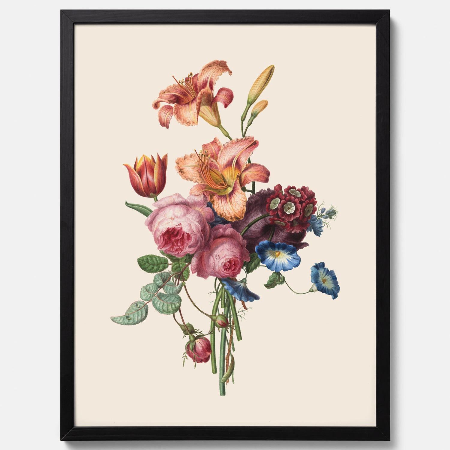 Vintageposter som visar en vacker illustration av en bukett blommor som är skapad av konstnären Henriëtte Geertruida Knip