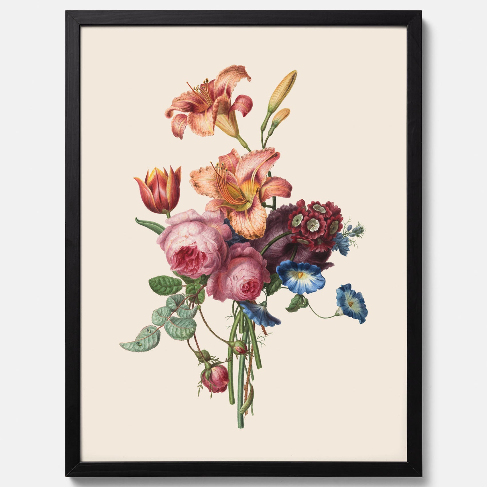 Vintageposter som visar en vacker illustration av en bukett blommor som är skapad av konstnären Henriëtte Geertruida Knip
