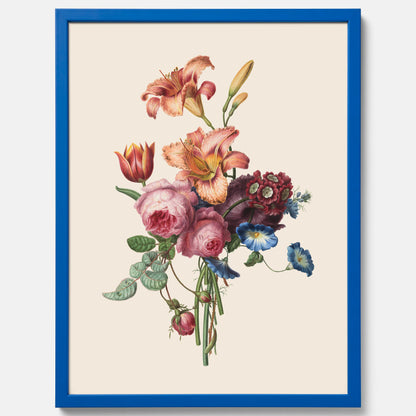 Vintageposter som visar en vacker illustration av en bukett blommor som är skapad av konstnären Henriëtte Geertruida Knip