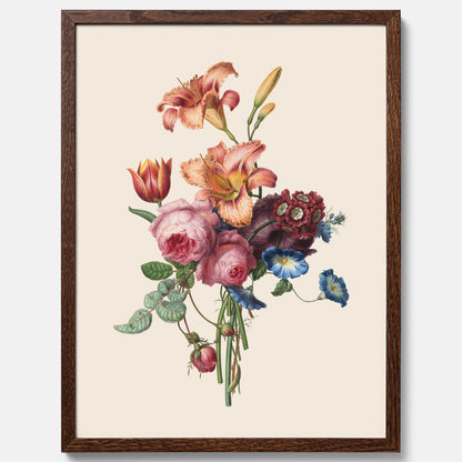 Vintageposter som visar en vacker illustration av en bukett blommor som är skapad av konstnären Henriëtte Geertruida Knip