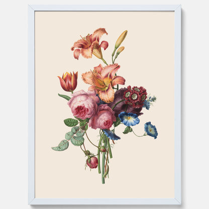 Vintageposter som visar en vacker illustration av en bukett blommor som är skapad av konstnären Henriëtte Geertruida Knip