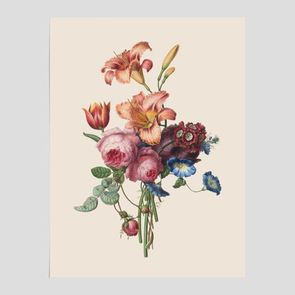 Vintageposter som visar en vacker illustration av en bukett blommor som är skapad av konstnären Henriëtte Geertruida Knip