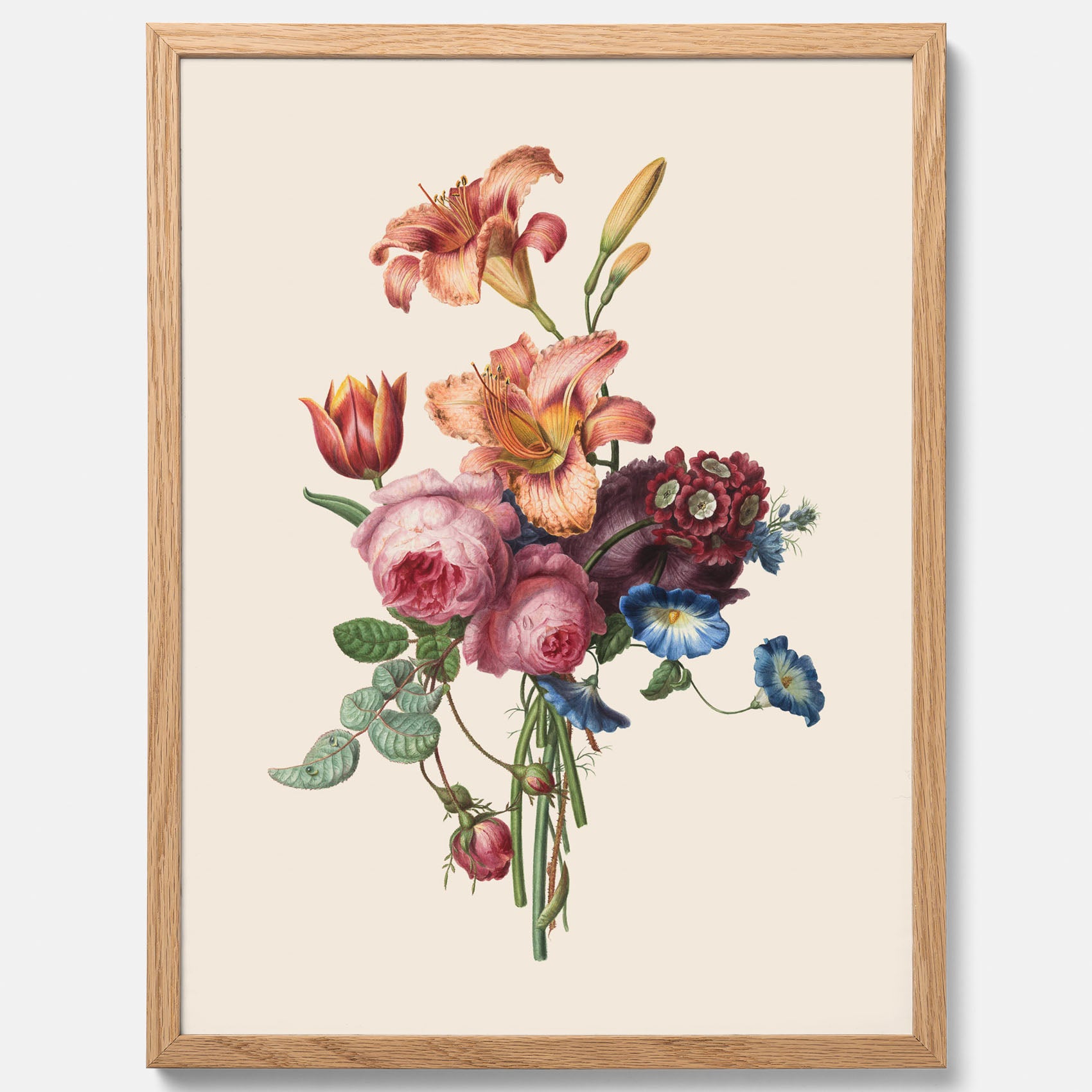Vintageposter som visar en vacker illustration av en bukett blommor som är skapad av konstnären Henriëtte Geertruida Knip