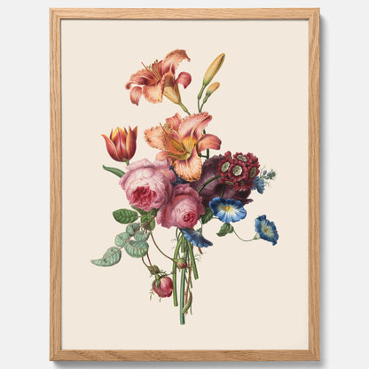 Vintageposter som visar en vacker illustration av en bukett blommor som är skapad av konstnären Henriëtte Geertruida Knip