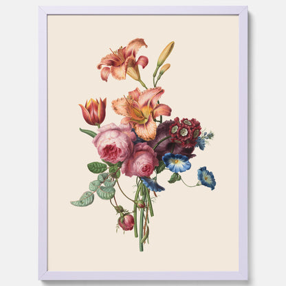 Vintageposter som visar en vacker illustration av en bukett blommor som är skapad av konstnären Henriëtte Geertruida Knip