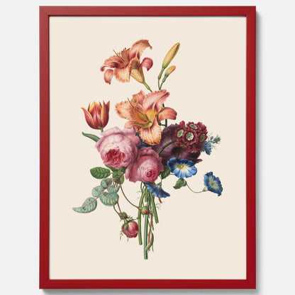 Vintageposter som visar en vacker illustration av en bukett blommor som är skapad av konstnären Henriëtte Geertruida Knip