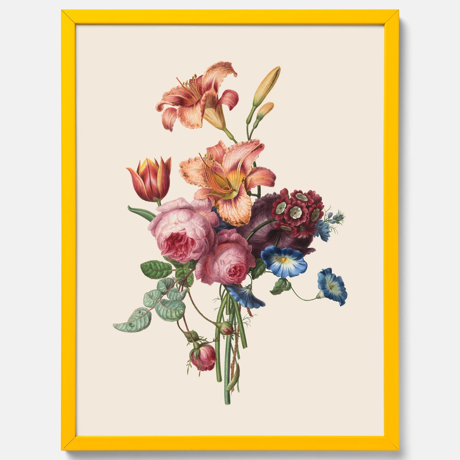 Vintageposter som visar en vacker illustration av en bukett blommor som är skapad av konstnären Henriëtte Geertruida Knip