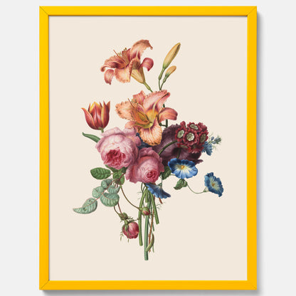 Vintageposter som visar en vacker illustration av en bukett blommor som är skapad av konstnären Henriëtte Geertruida Knip