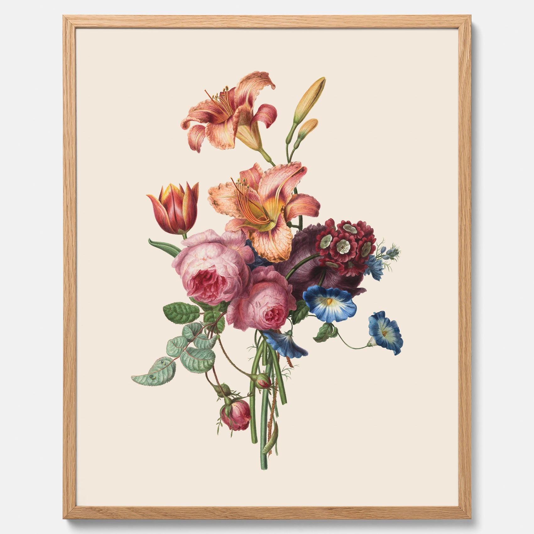 Vintageposter som visar en vacker illustration av en bukett blommor som är skapad av konstnären Henriëtte Geertruida Knip