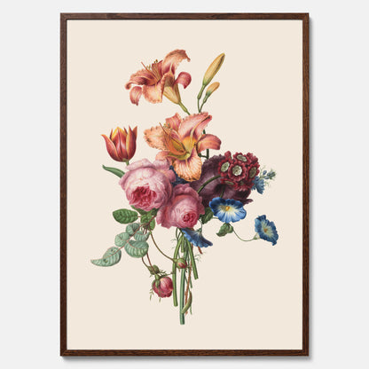 Vintageposter som visar en vacker illustration av en bukett blommor som är skapad av konstnären Henriëtte Geertruida Knip