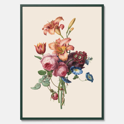 Vintageposter som visar en vacker illustration av en bukett blommor som är skapad av konstnären Henriëtte Geertruida Knip