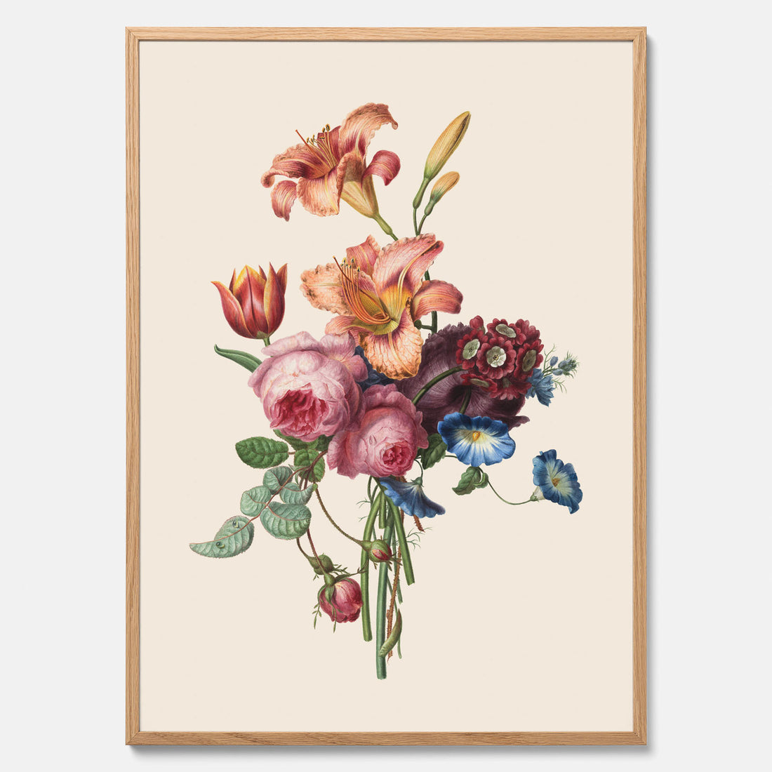 Vintageposter som visar en vacker illustration av en bukett blommor som är skapad av konstnären Henriëtte Geertruida Knip