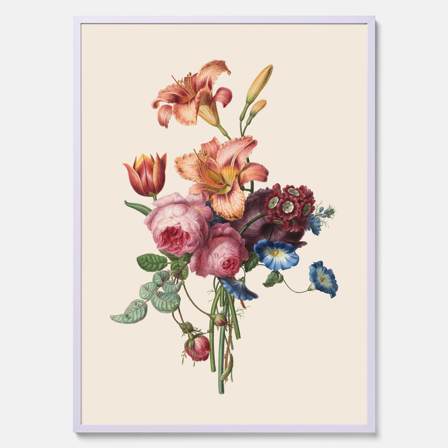 Vintageposter som visar en vacker illustration av en bukett blommor som är skapad av konstnären Henriëtte Geertruida Knip