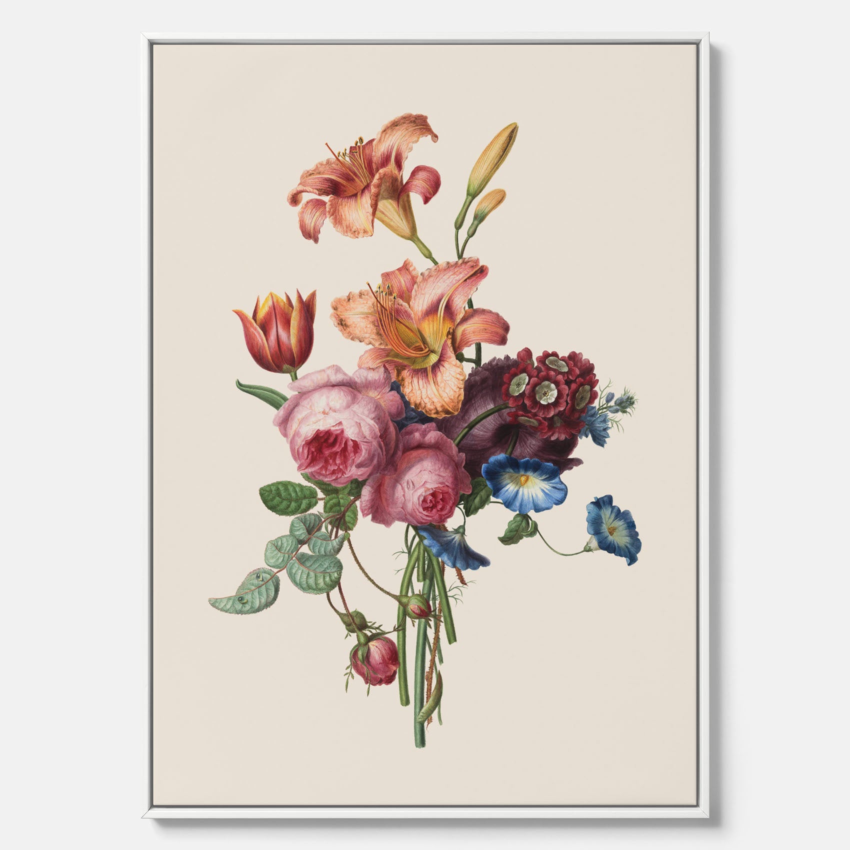Vintagecanvas som visar en vacker illustration av en bukett blommor som är skapad av konstnären Henriëtte Geertruida Knip
