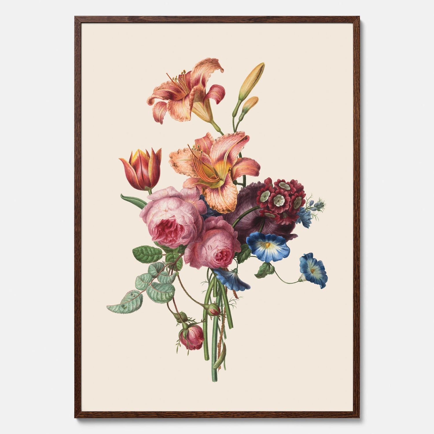 Vintageposter som visar en vacker illustration av en bukett blommor som är skapad av konstnären Henriëtte Geertruida Knip