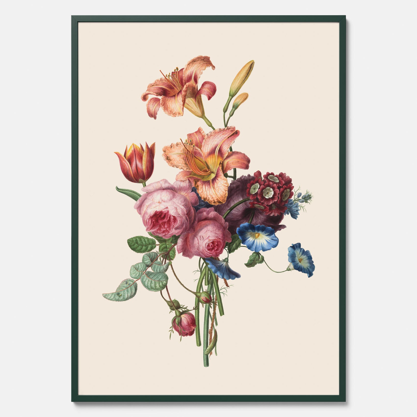 Vintageposter som visar en vacker illustration av en bukett blommor som är skapad av konstnären Henriëtte Geertruida Knip