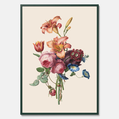 Vintageposter som visar en vacker illustration av en bukett blommor som är skapad av konstnären Henriëtte Geertruida Knip