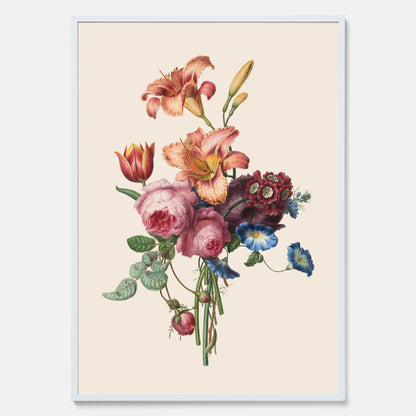 Vintageposter som visar en vacker illustration av en bukett blommor som är skapad av konstnären Henriëtte Geertruida Knip