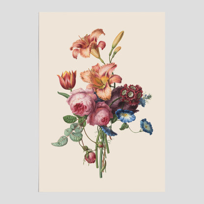 Vintageposter som visar en vacker illustration av en bukett blommor som är skapad av konstnären Henriëtte Geertruida Knip