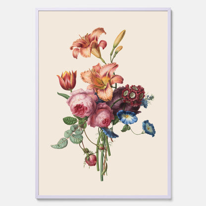 Vintageposter som visar en vacker illustration av en bukett blommor som är skapad av konstnären Henriëtte Geertruida Knip