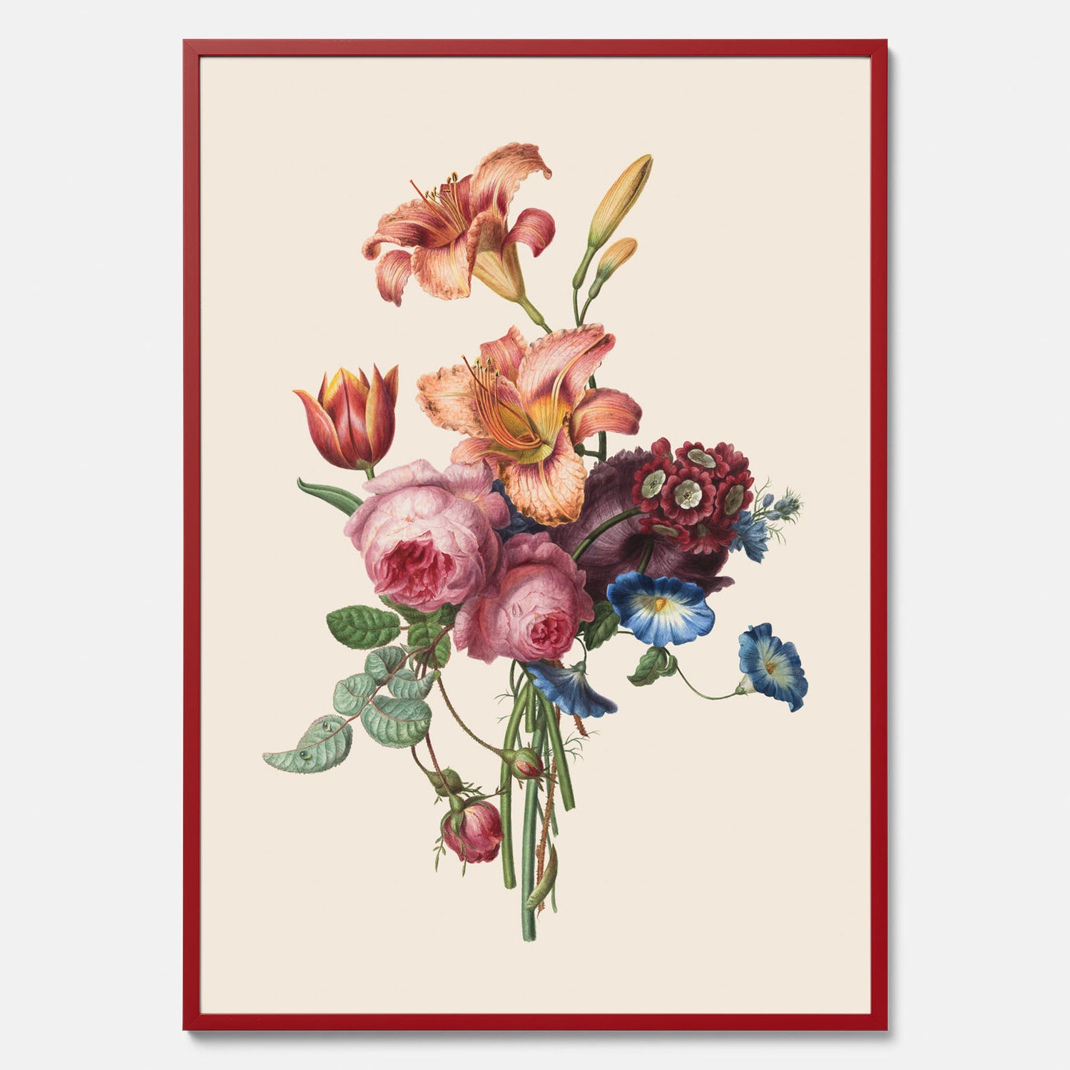 Vintageposter som visar en vacker illustration av en bukett blommor som är skapad av konstnären Henriëtte Geertruida Knip