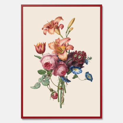 Vintageposter som visar en vacker illustration av en bukett blommor som är skapad av konstnären Henriëtte Geertruida Knip