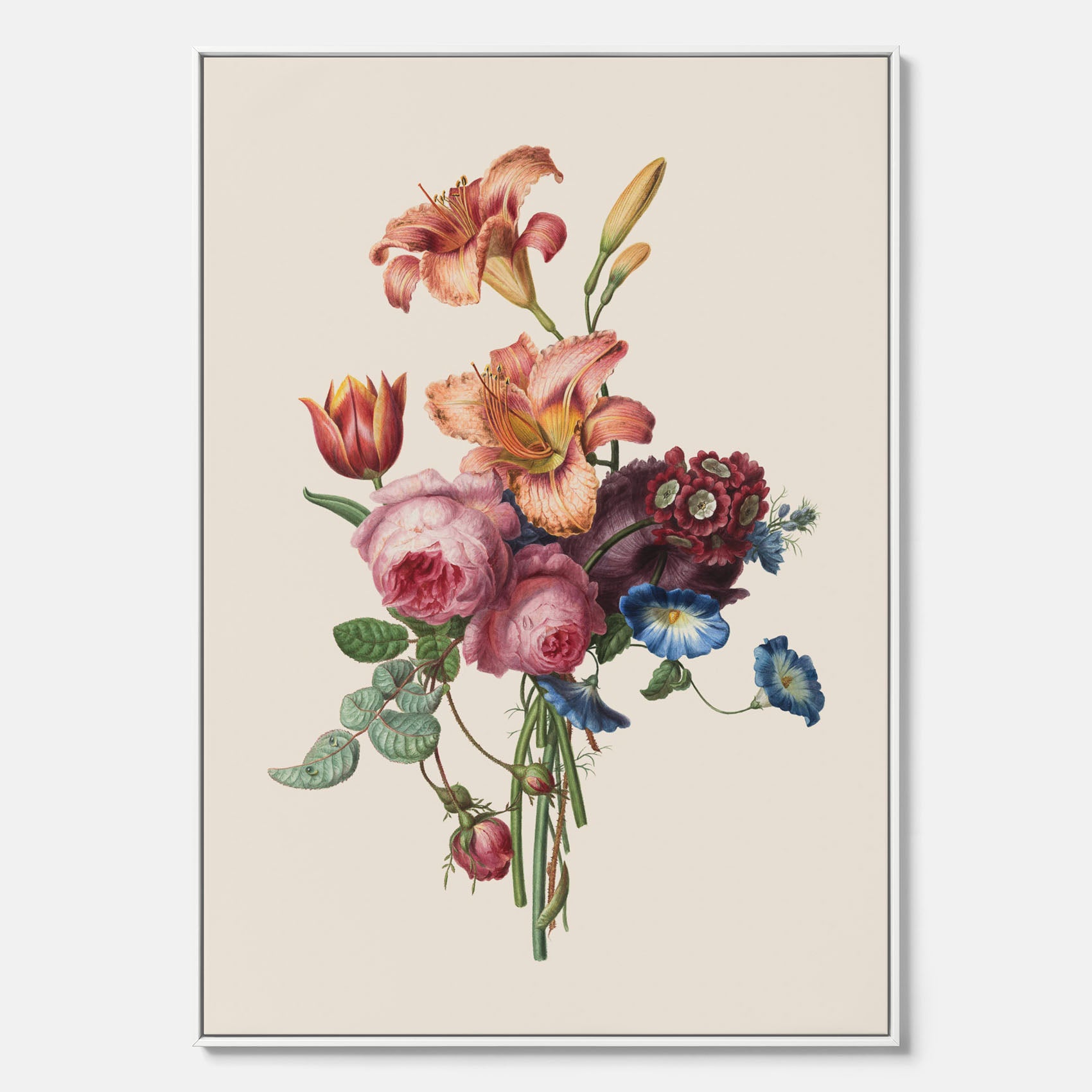 Vintagecanvas som visar en vacker illustration av en bukett blommor som är skapad av konstnären Henriëtte Geertruida Knip
